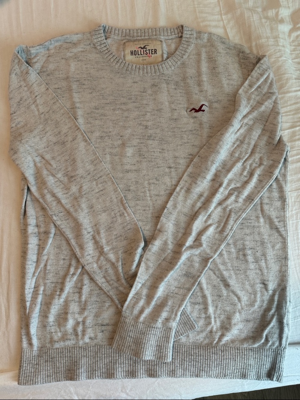 Y2K Hollister Heather Light Gray Crewneck Sweater With Maroon Logo - Unisex